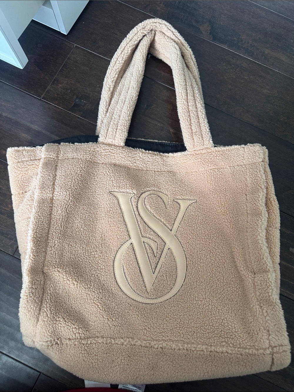 Victoria's Secret Taupe Sherpa Tote with Raised VS Logo